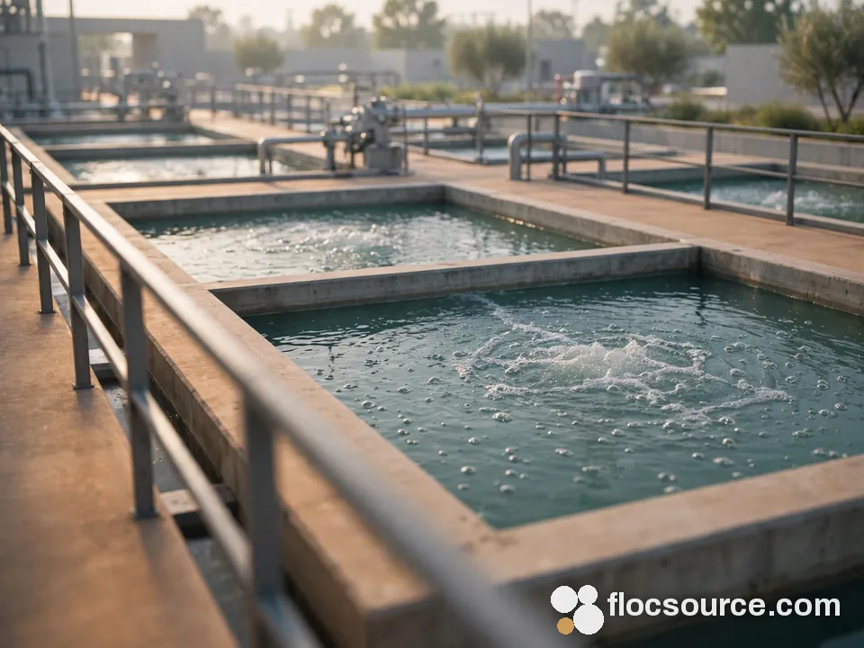 Aeration basins at a municipal sewage treatment plant